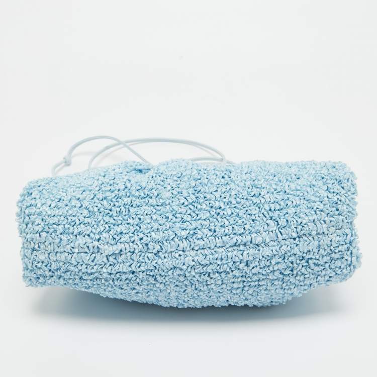 Pre Owned Bottega Veneta Light Blue Curly Raffia Mini The Pouch Bag