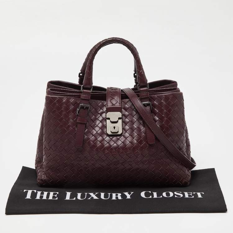 Pre Owned Bottega Veneta Burgundy Intrecciato Leather Small Roma Tote