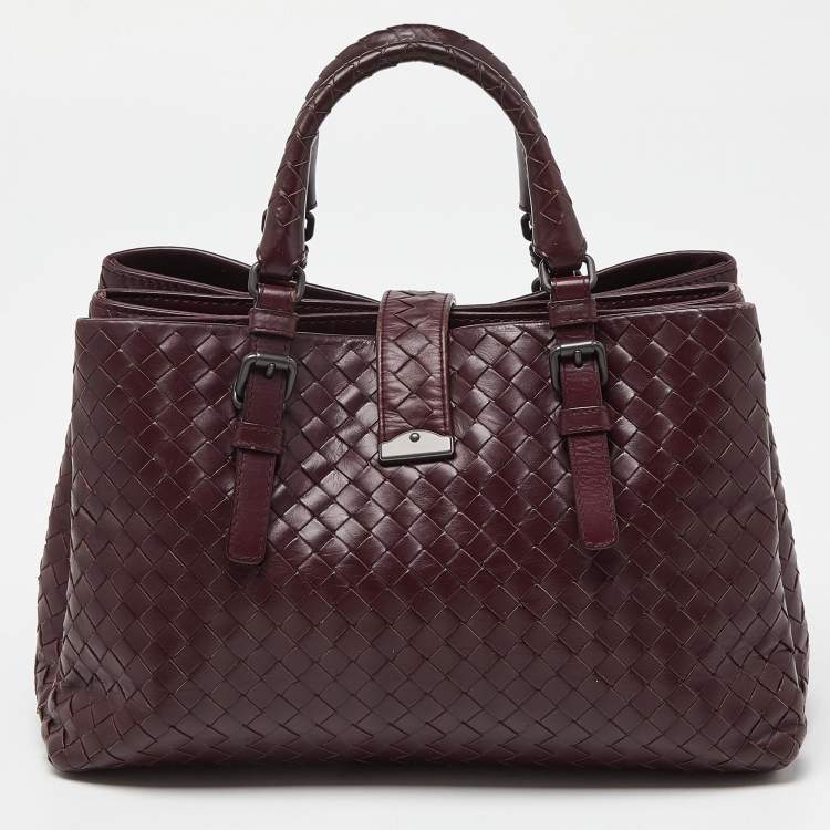 Pre Owned Bottega Veneta Burgundy Intrecciato Leather Small Roma Tote