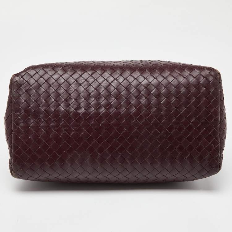 Pre Owned Bottega Veneta Burgundy Intrecciato Leather Small Roma Tote