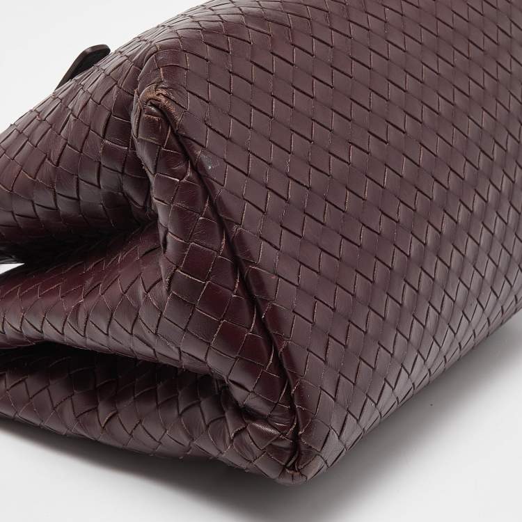 Pre Owned Bottega Veneta Burgundy Intrecciato Leather Small Roma Tote