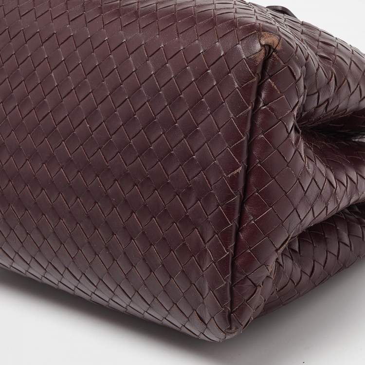 Pre Owned Bottega Veneta Burgundy Intrecciato Leather Small Roma Tote