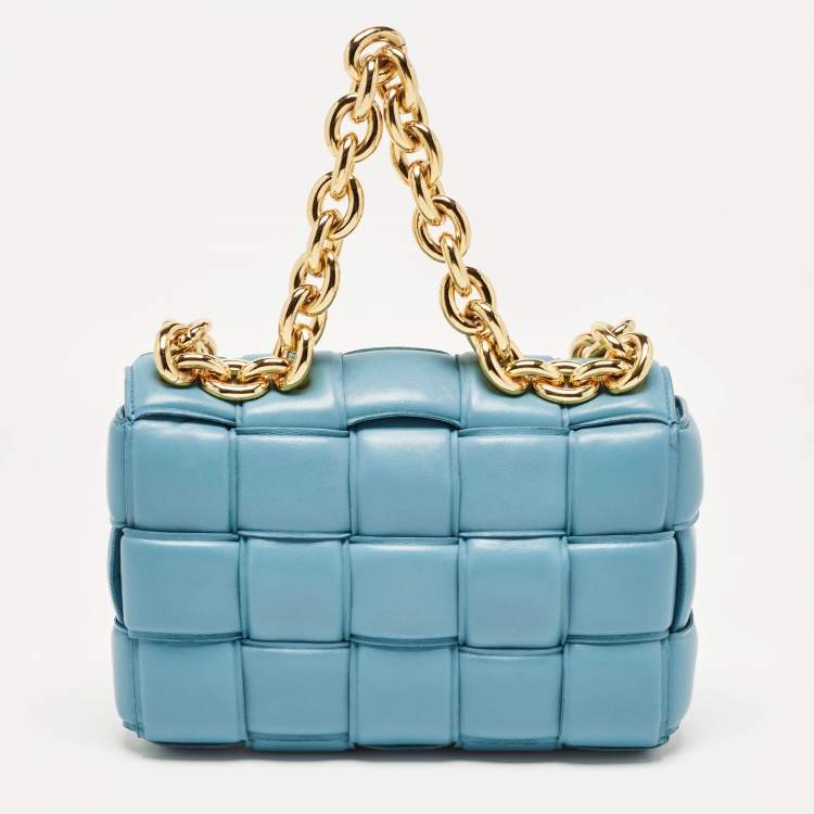 Pre Owned Bottega Veneta Blue Padded Leather Chain Cassette Shoulder Bag
