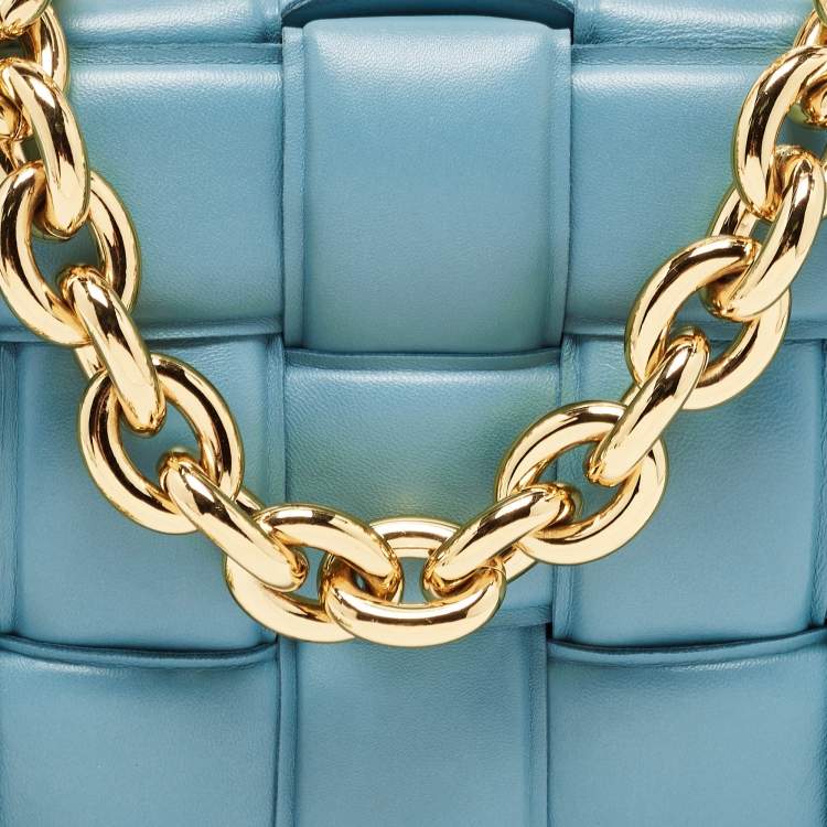 Pre Owned Bottega Veneta Blue Padded Leather Chain Cassette Shoulder Bag