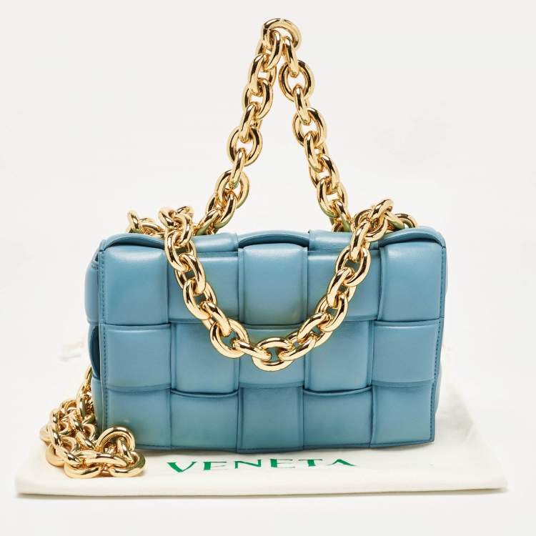 Pre Owned Bottega Veneta Blue Padded Leather Chain Cassette Shoulder Bag