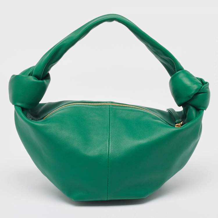 Pre Owned Bottega Veneta Dark Green Leather Double Knot Bag