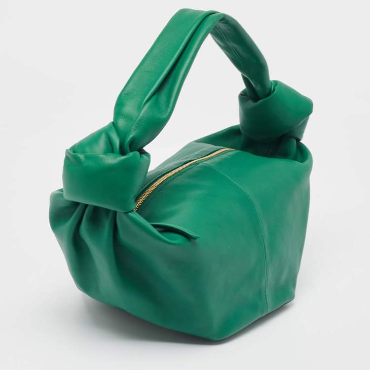 Pre Owned Bottega Veneta Dark Green Leather Double Knot Bag