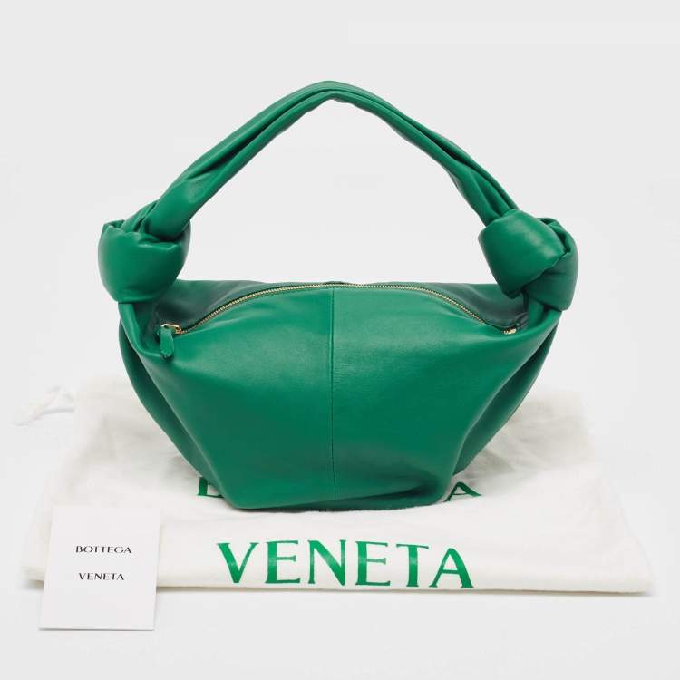 Pre Owned Bottega Veneta Dark Green Leather Double Knot Bag