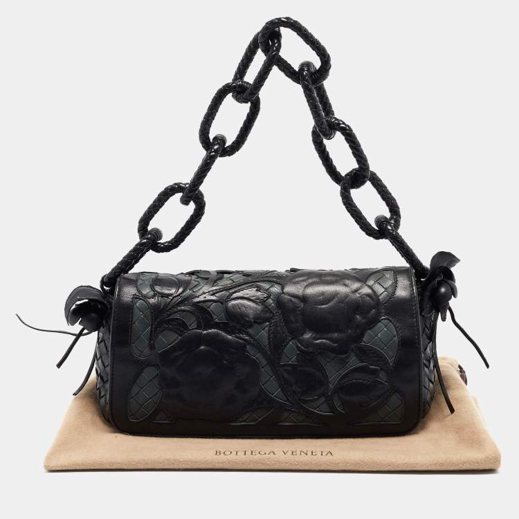 مملوكة مسبقًا Bottega Veneta Black Intrecciato Leather Limited Edition 050/150 Floral Applique Sienna Bag