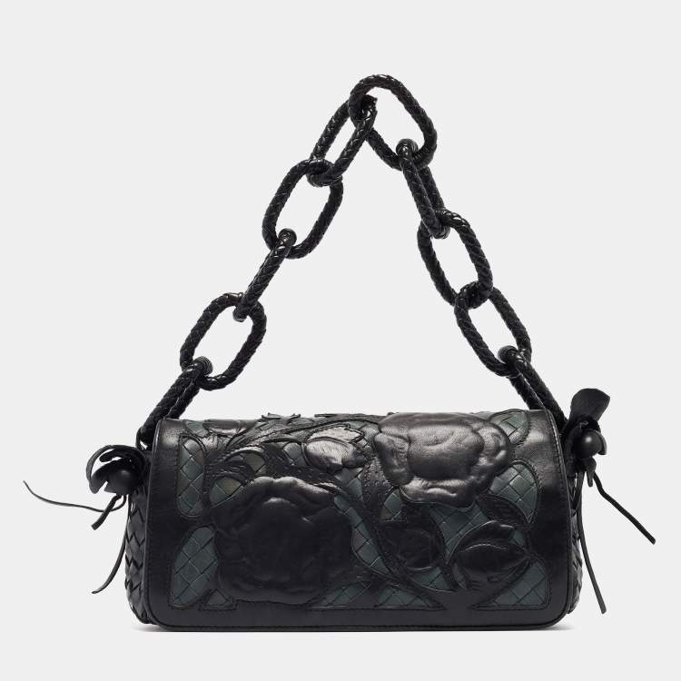 مملوكة مسبقًا Bottega Veneta Black Intrecciato Leather Limited Edition 050/150 Floral Applique Sienna Bag