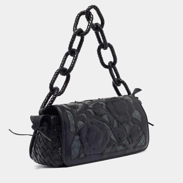 مملوكة مسب�قًا Bottega Veneta Black Intrecciato Leather Limited Edition 050/150 Floral Applique Sienna Bag