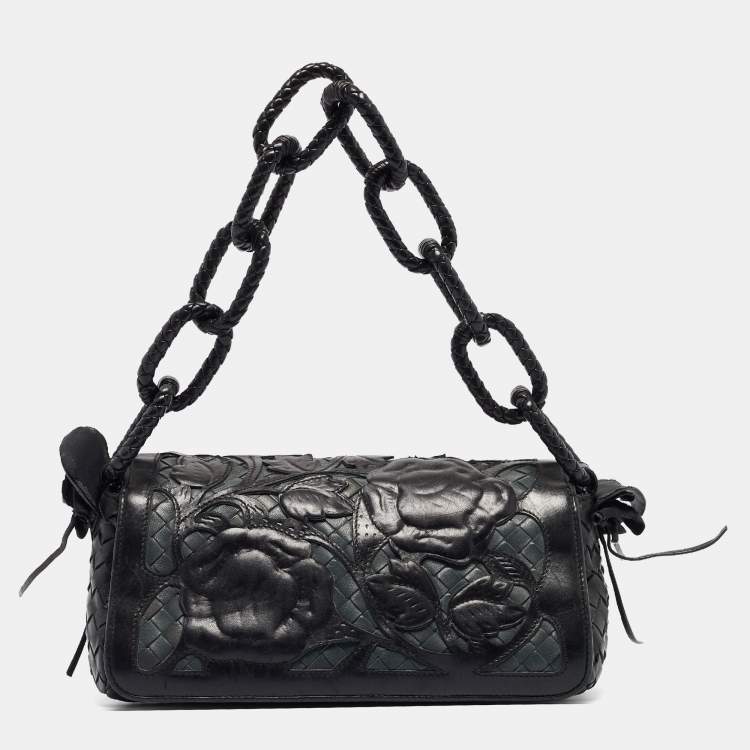 مملوكة مسبقًا Bottega Veneta Black Intrecciato Leather Limited Edition 050/150 Floral Applique Sienna Bag