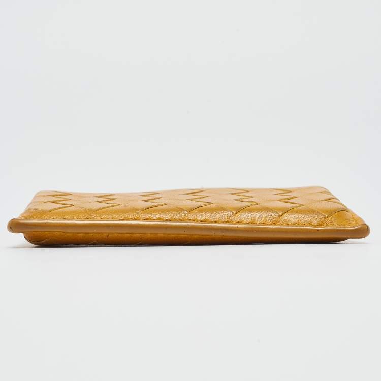Pre Owned Bottega Veneta Mustard Intrecciato Leather Card Holder