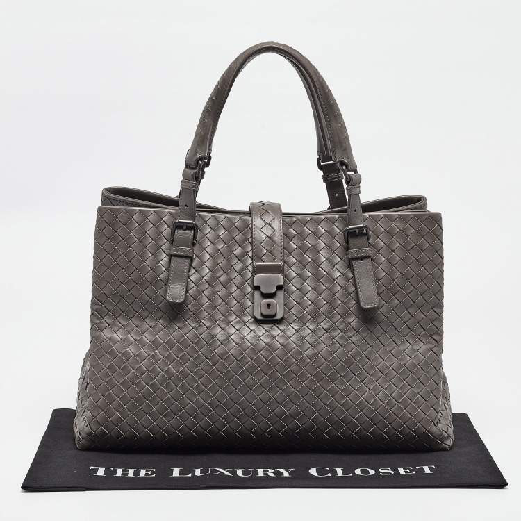 Pre Owned Bottega Veneta Grey Intrecciato Leather Medium Roma Tote