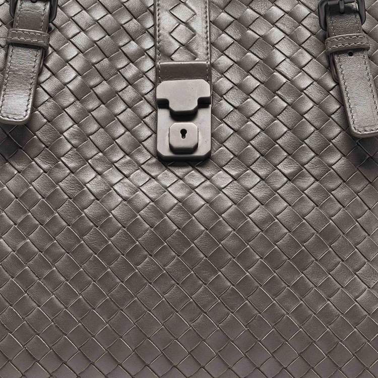 Pre Owned Bottega Veneta Grey Intrecciato Leather Medium Roma Tote