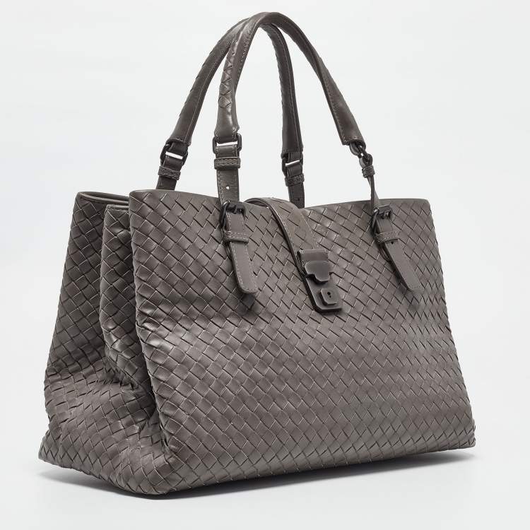 Pre Owned Bottega Veneta Grey Intrecciato Leather Medium Roma Tote