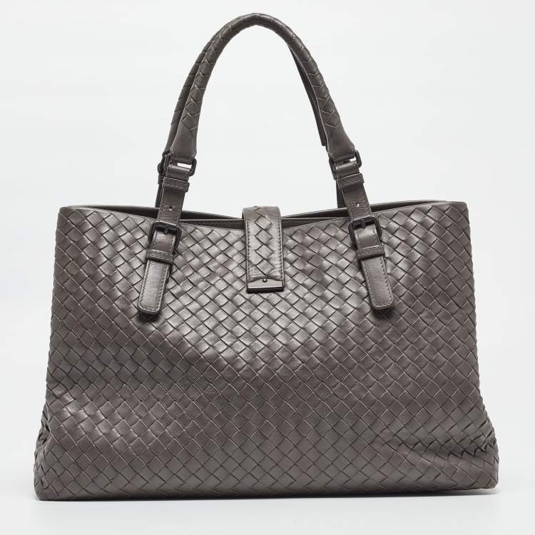 Pre Owned Bottega Veneta Grey Intrecciato Leather Medium Roma Tote