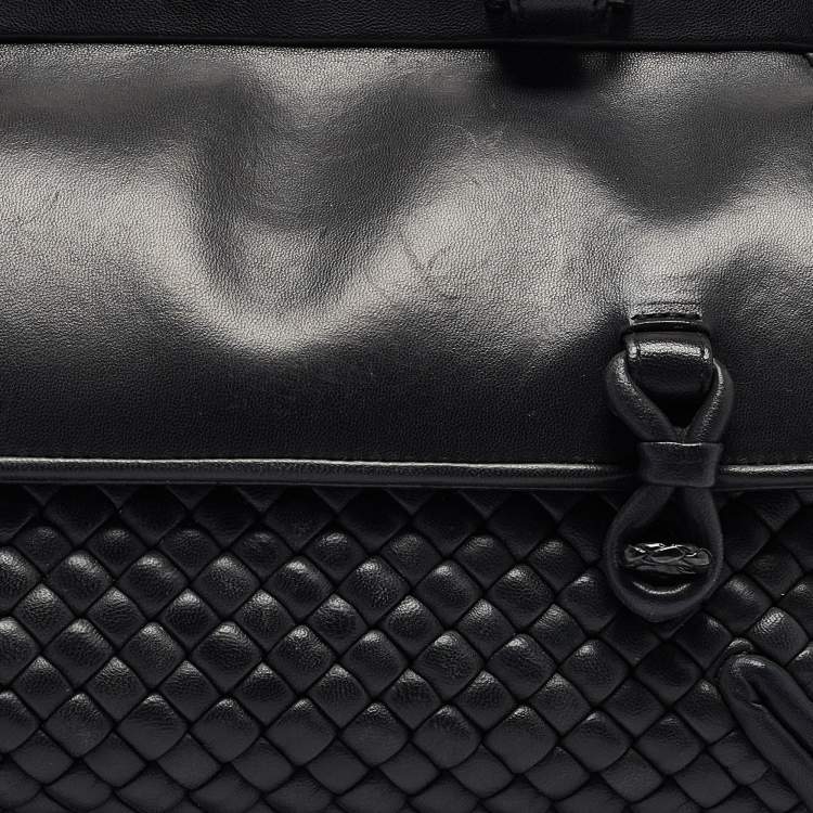 Pre Owned Bottega Veneta Black Intrecciato Leather Frame Expandable Bag