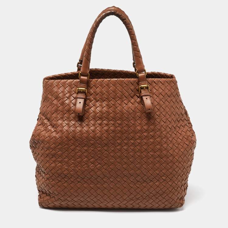 Pre Owned Bottega Veneta Brown Intrecciato Leather A-Shape Tote