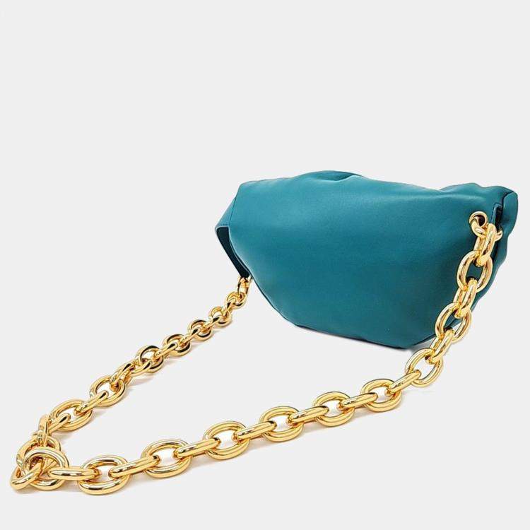 Pre Owned Bottega Veneta Blue Leather Belt Chain Pouch