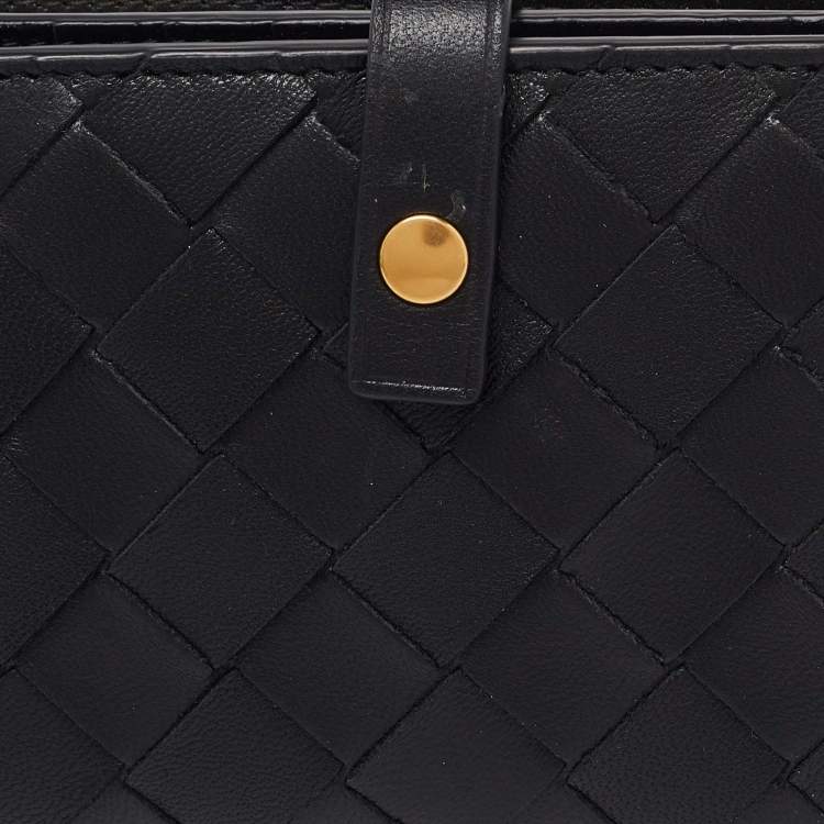 Pre Owned Bottega Veneta Black Intrecciato Leather Continental Wallet