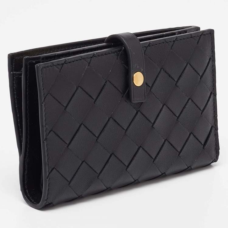 Pre Owned Bottega Veneta Black Intrecciato Leather Continental Wallet