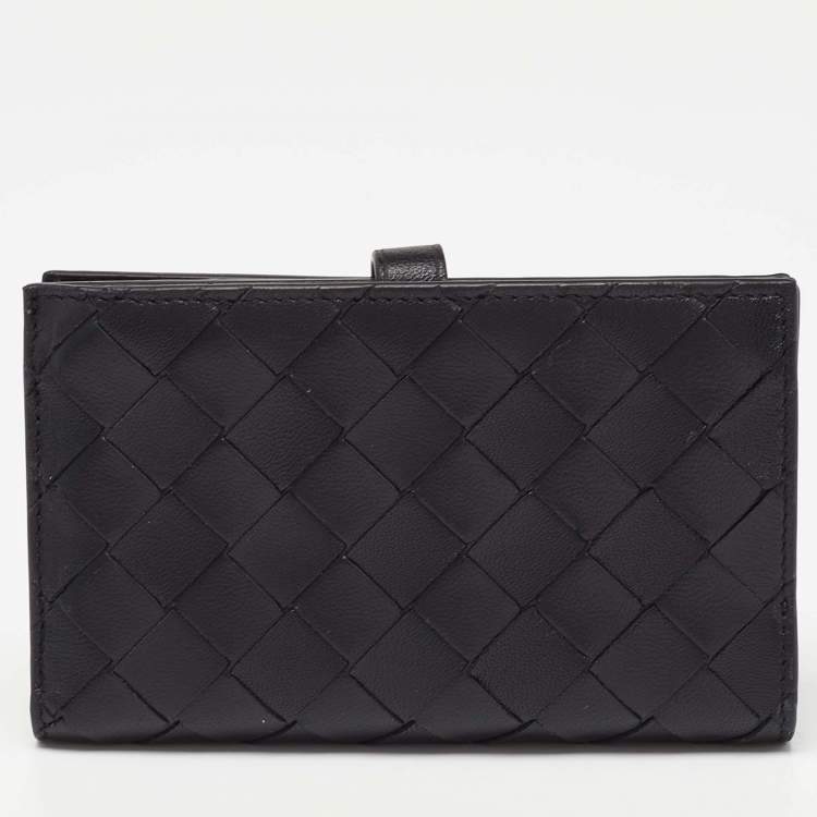 Pre Owned Bottega Veneta Black Intrecciato Leather Continental Wallet
