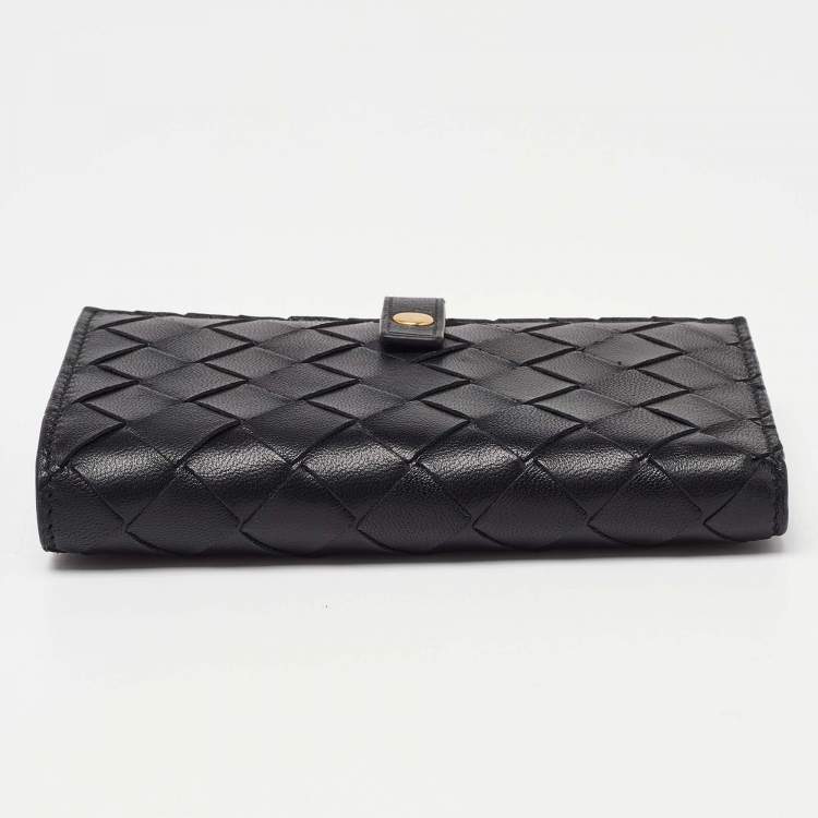 Pre Owned Bottega Veneta Black Intrecciato Leather Continental Wallet
