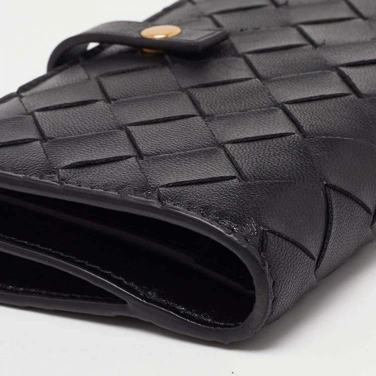 Pre Owned Bottega Veneta Black Intrecciato Leather Continental Wallet