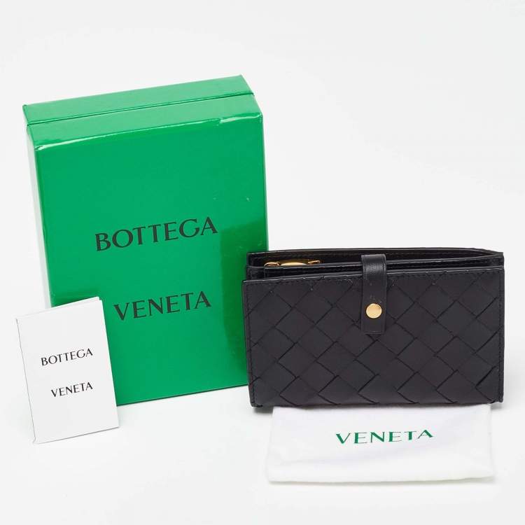Pre Owned Bottega Veneta Black Intrecciato Leather Continental Wallet