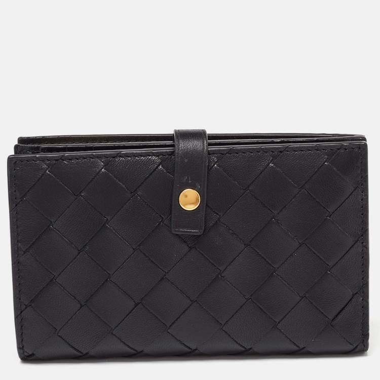 Pre Owned Bottega Veneta Black Intrecciato Leather Continental Wallet