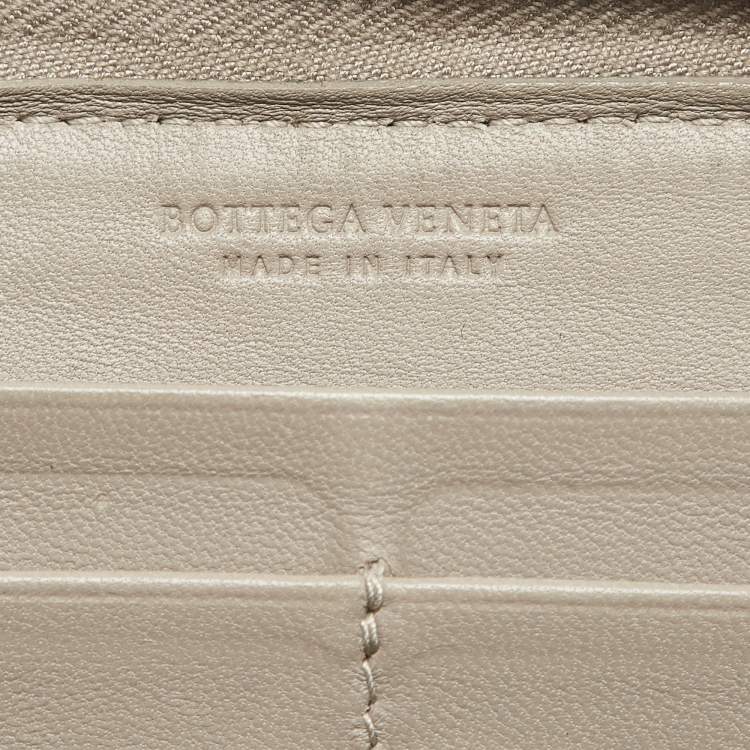 Pre Owned Bottega Veneta Grey Intrecciato Leather Zip Around Wallet