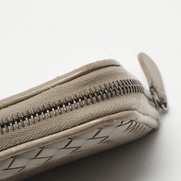 Pre Owned Bottega Veneta Grey Intrecciato Leather Zip Around Wallet