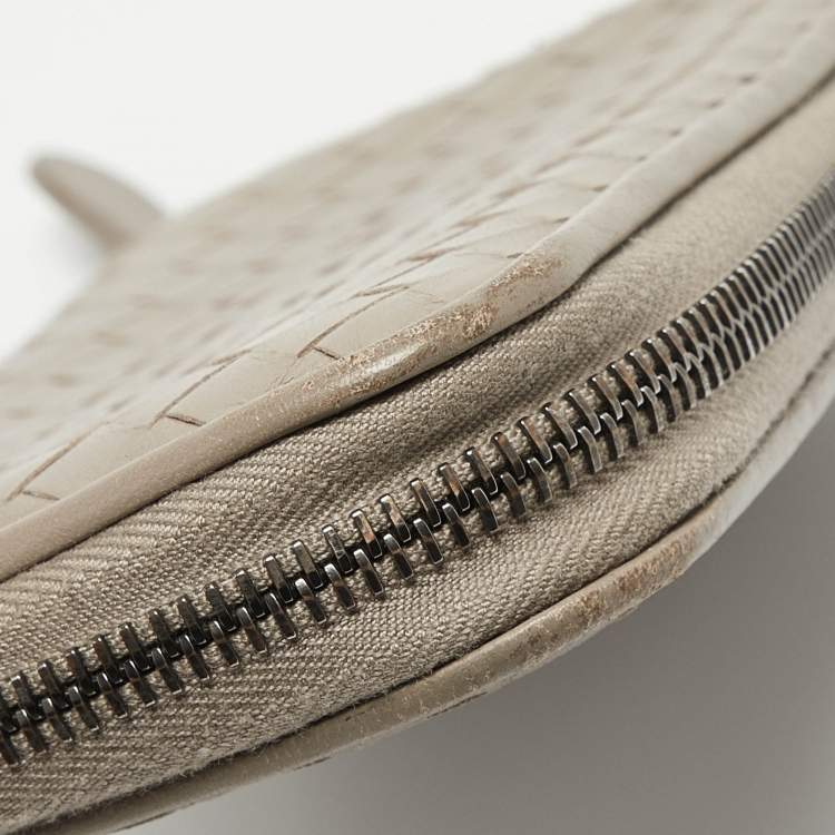 Pre Owned Bottega Veneta Grey Intrecciato Leather Zip Around Wallet