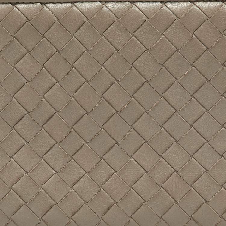 Pre Owned Bottega Veneta Grey Intrecciato Leather Zip Around Wallet