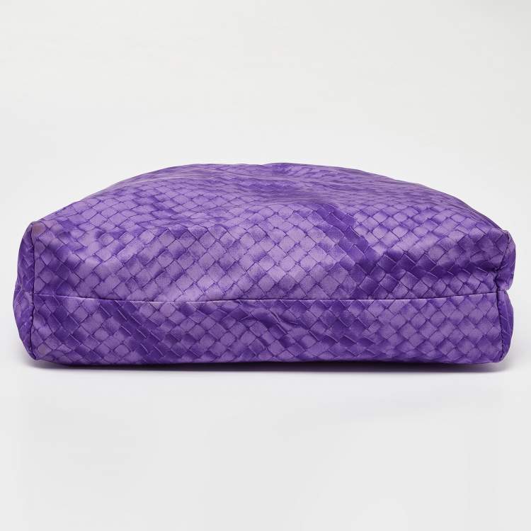 Pre Owned Bottega Veneta Purple Intrecciolusion Nylon and Leather Medium Tote 