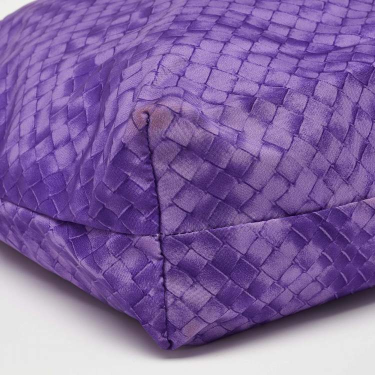 Pre Owned Bottega Veneta Purple Intrecciolusion Nylon and Leather Medium Tote 