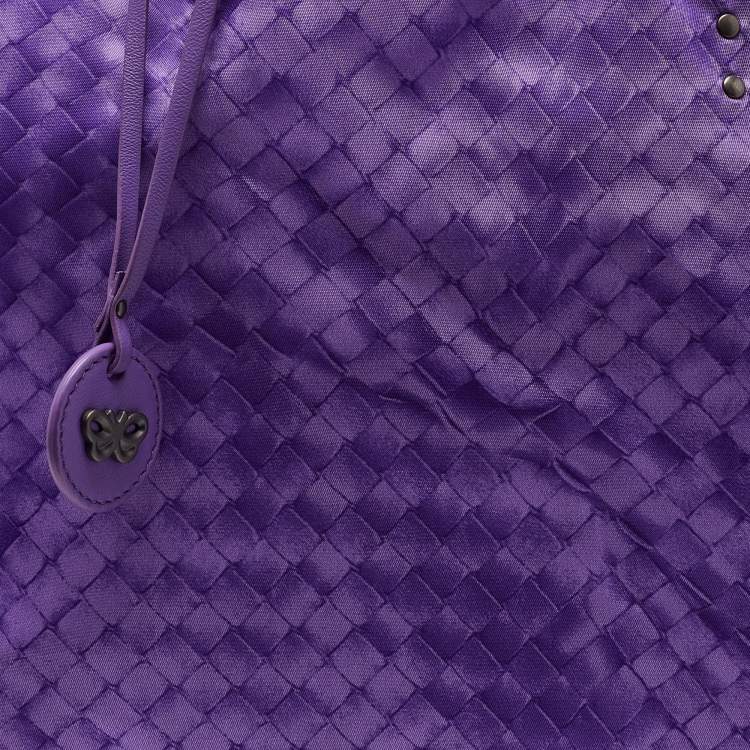 Pre Owned Bottega Veneta Purple Intrecciolusion Nylon and Leather Medium Tote 