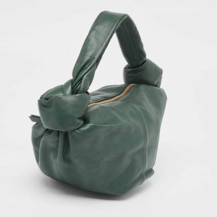 Pre Owned Bottega Veneta Dark Green Leather Double Knot Bag