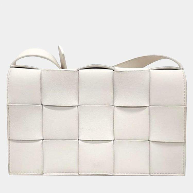 Pre Owned Bottega Veneta White Leather Cassette Shoulder Bag