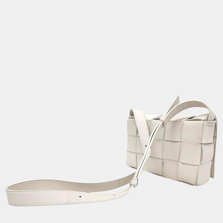 Pre Owned Bottega Veneta White Leather Cassette Shoulder Bag