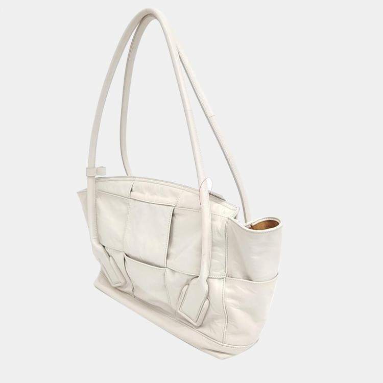 Pre Owned Bottega Veneta White Leather Medium Acro Tote Bag