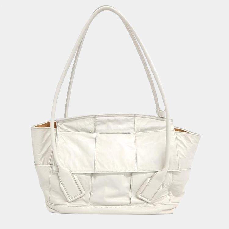 Pre Owned Bottega Veneta White Leather Medium Acro Tote Bag