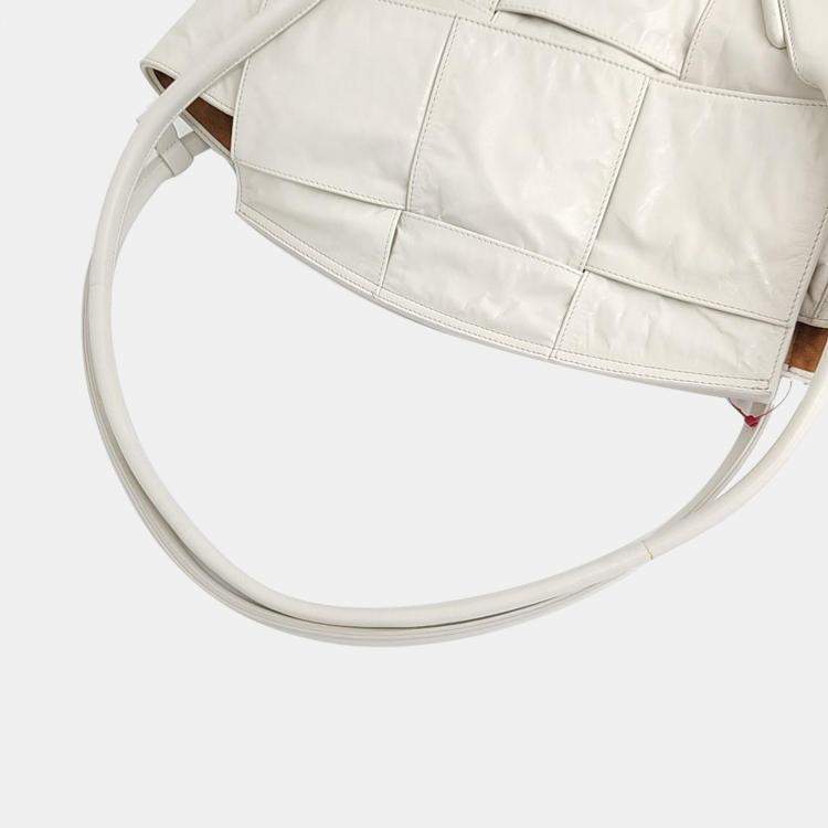 Pre Owned Bottega Veneta White Leather Medium Acro Tote Bag