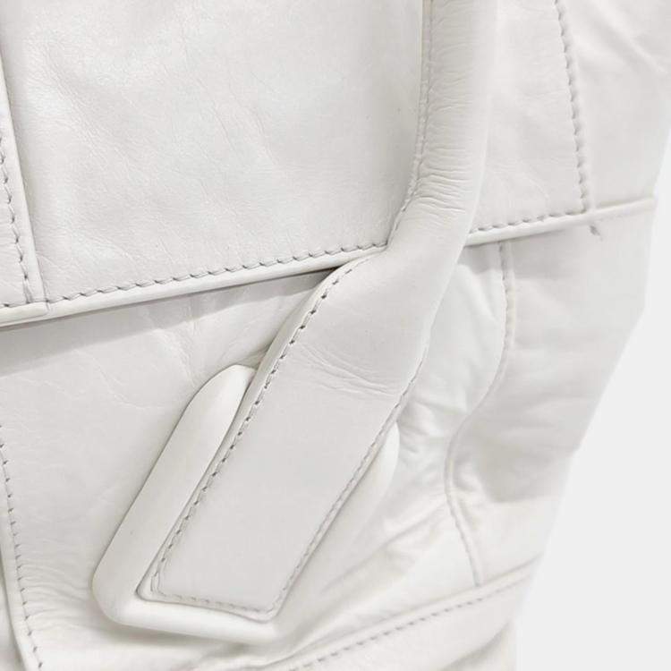 Pre Owned Bottega Veneta White Leather Medium Acro Tote Bag