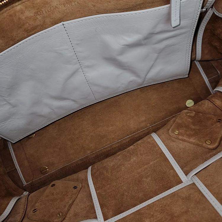 Pre Owned Bottega Veneta White Leather Medium Acro Tote Bag