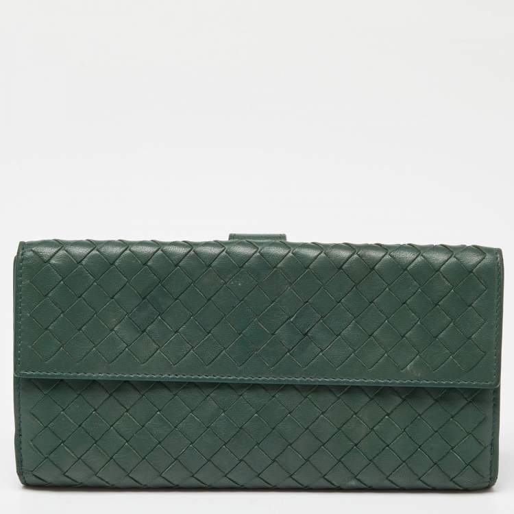 مملوكة مسبقًا Bottega Veneta Green Intrecciato Leather Flap Continental Wallet