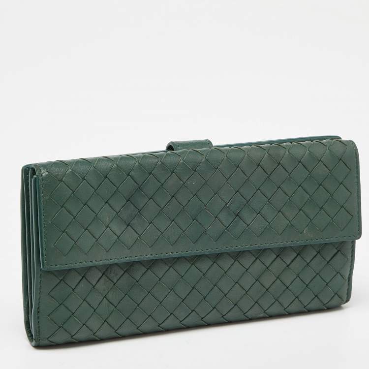 مملوكة مسبقًا Bottega Veneta Green Intrecciato Leather Flap Continental Wallet