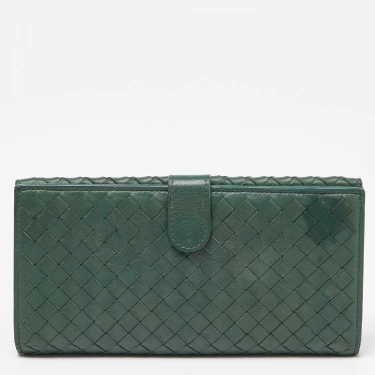 مملوكة مسبقًا Bottega Veneta Green Intrecciato Leather Flap Continental Wallet