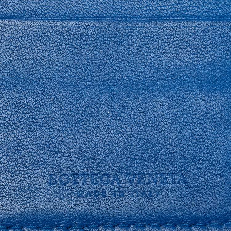 Pre Owned Bottega Veneta Blue Intrecciato Leather Bifold Wallet